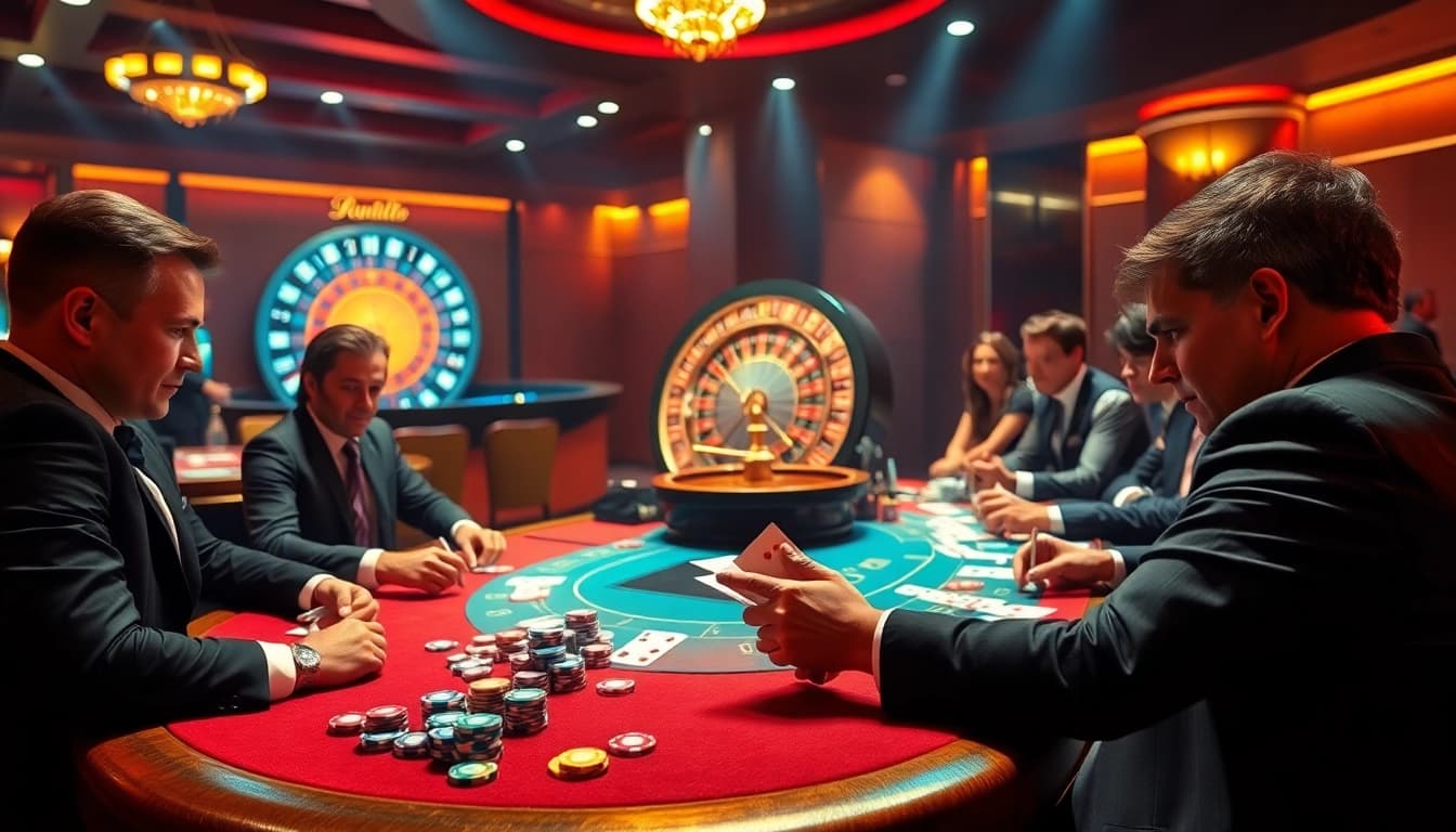 Join the excitement at Unlimit Casino with players engaged in a high-stakes poker game.