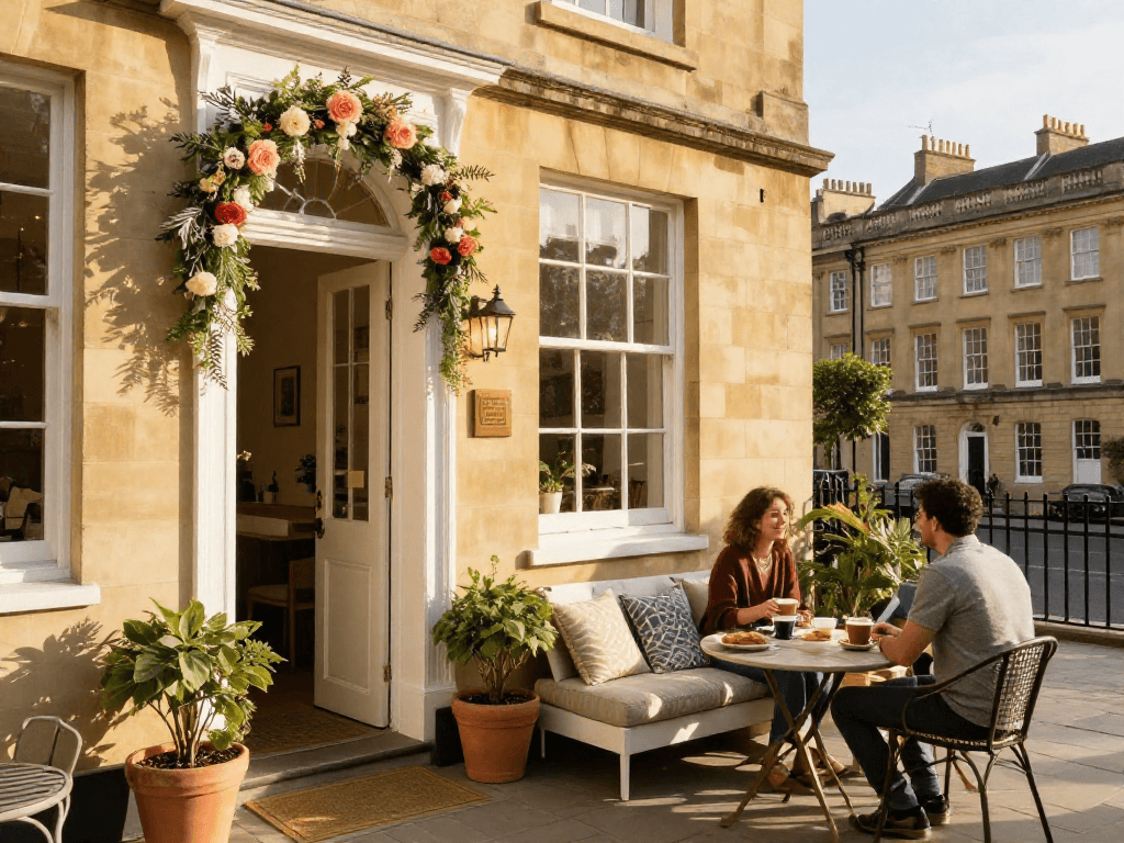 Charming Airbnb management Bath scene highlighting a stylish property with welcoming outdoor seating.