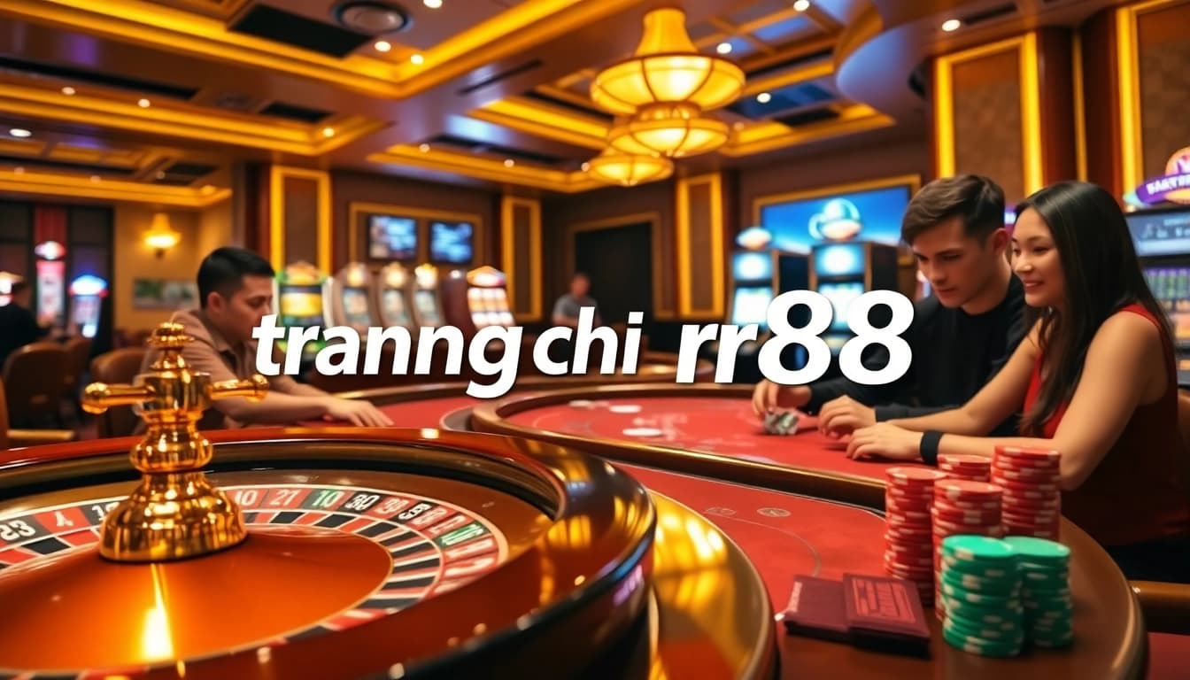 Engaging casino scene showcasing the excitement of "trang chủ rr88" with poker players and a vibrant roulette wheel.