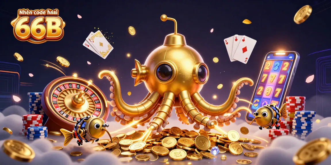 Use Nhận code khuyến mãi 66B to increase your gaming edge with exciting rewards in a vibrant 3D casino scene.
