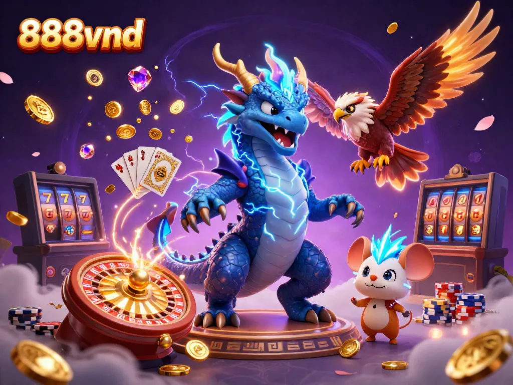 Experience dynamic gaming action with 888vnd, featuring thrilling dragons and dazzling casino elements.