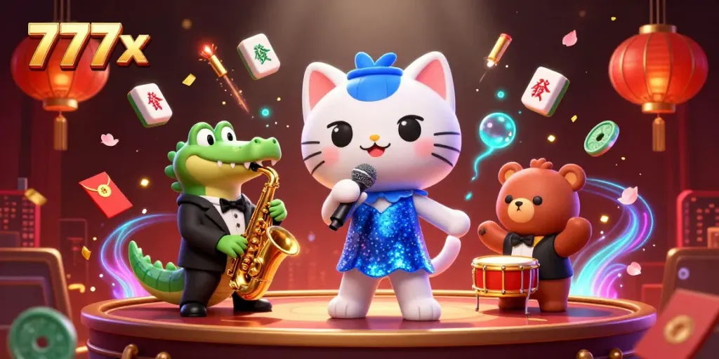 Experience thrilling moments with 777x in this vibrant casino scene featuring captivating characters and dynamic gaming elements.