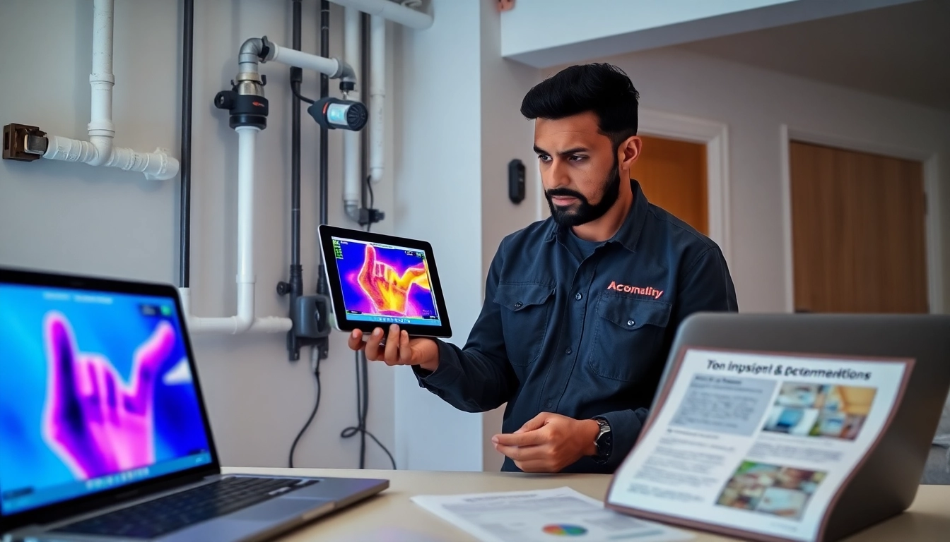 Water leak detection technician using advanced technology in a modern home.