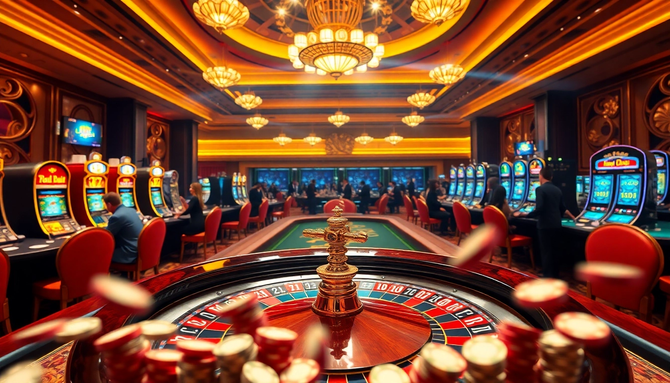 Engaging players in XXX games at an opulent casino filled with vibrant gaming tables and slot machines.
