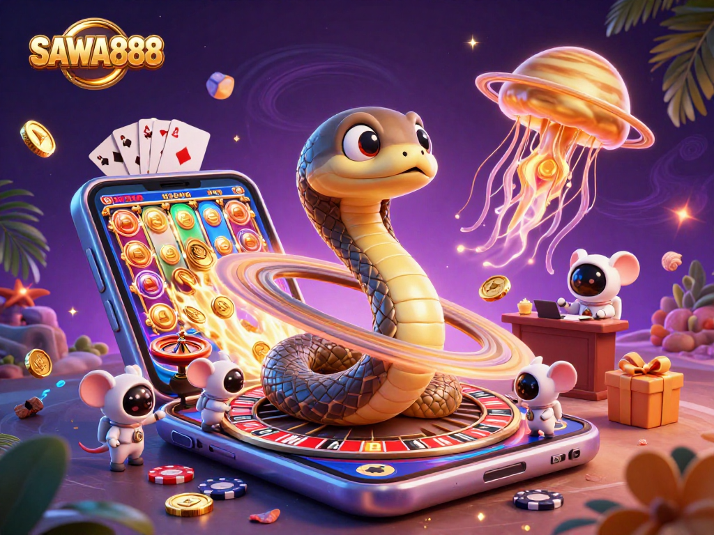 Get ready to spin and win with SAWA888 as astronaut mice place bets on the cosmic roulette of fun!