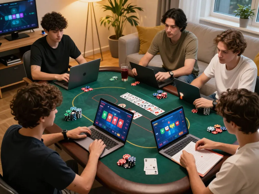 Players engaging in u888 online poker, showcasing strategy and excitement in a cozy home setting.