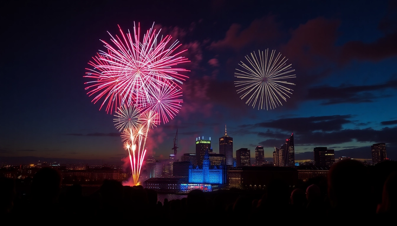 Experience the breathtaking Manchester fireworks illuminating the skyline during a festive celebration.