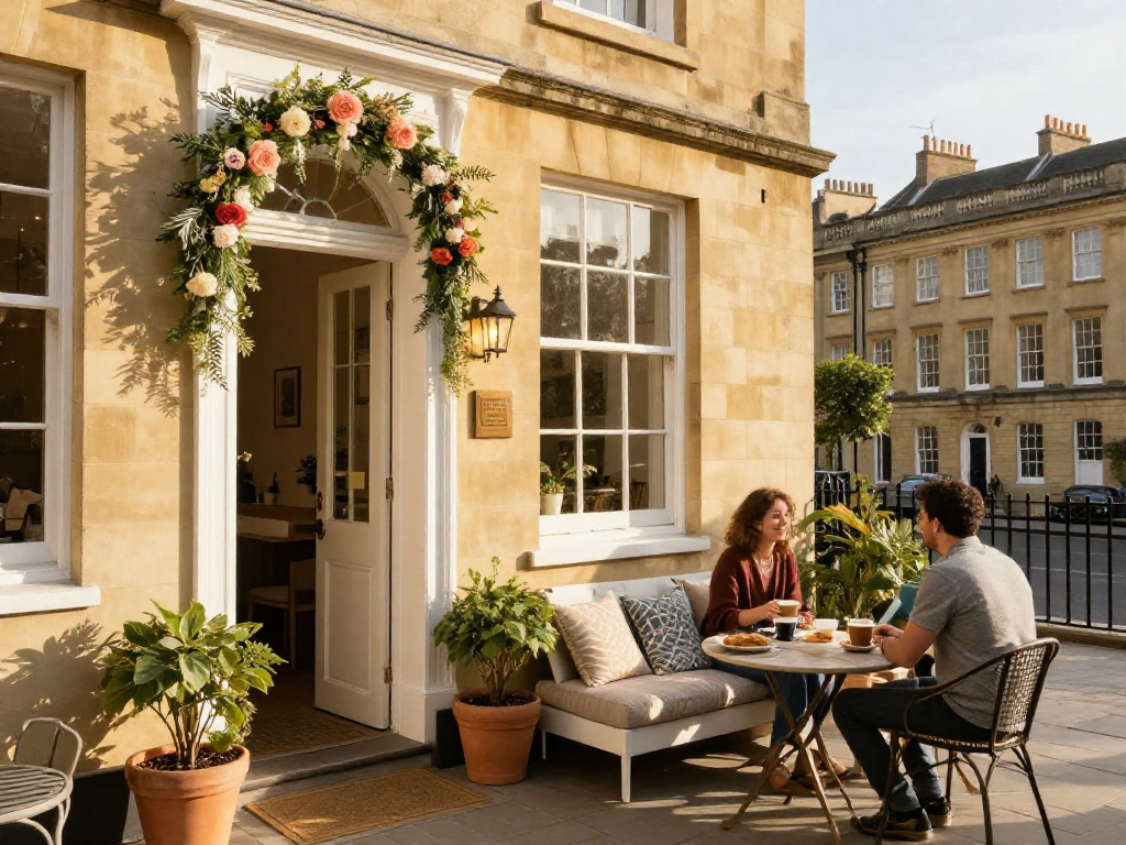 Charming Airbnb management Bath scene highlighting a stylish property with welcoming outdoor seating.
