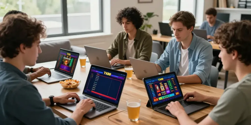 Players enjoying a vibrant TX88 online casino experience with various devices.