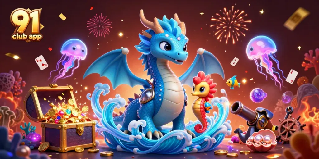 Engage with the adventures of the 91 club app, featuring colorful characters and casino elements.
