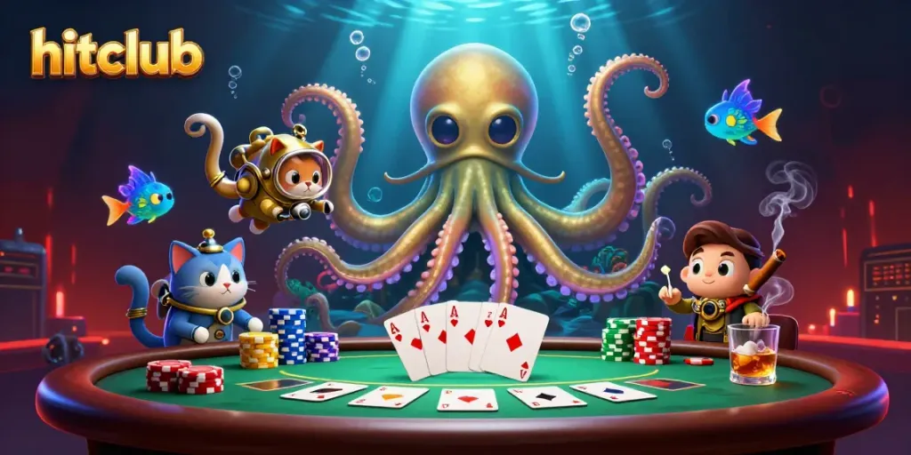 Engage in hitclub's vibrant casino game scene with Poker and colorful characters.