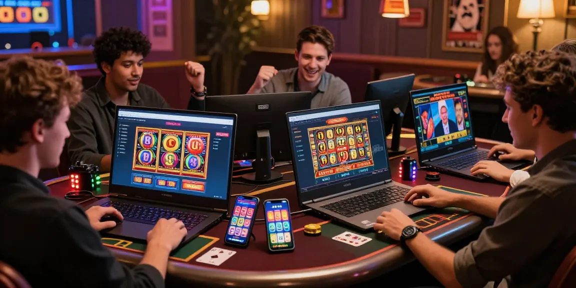 Exciting scene of players at credit card casinos UK, celebrating wins with a vibrant digital gaming atmosphere in 2026.