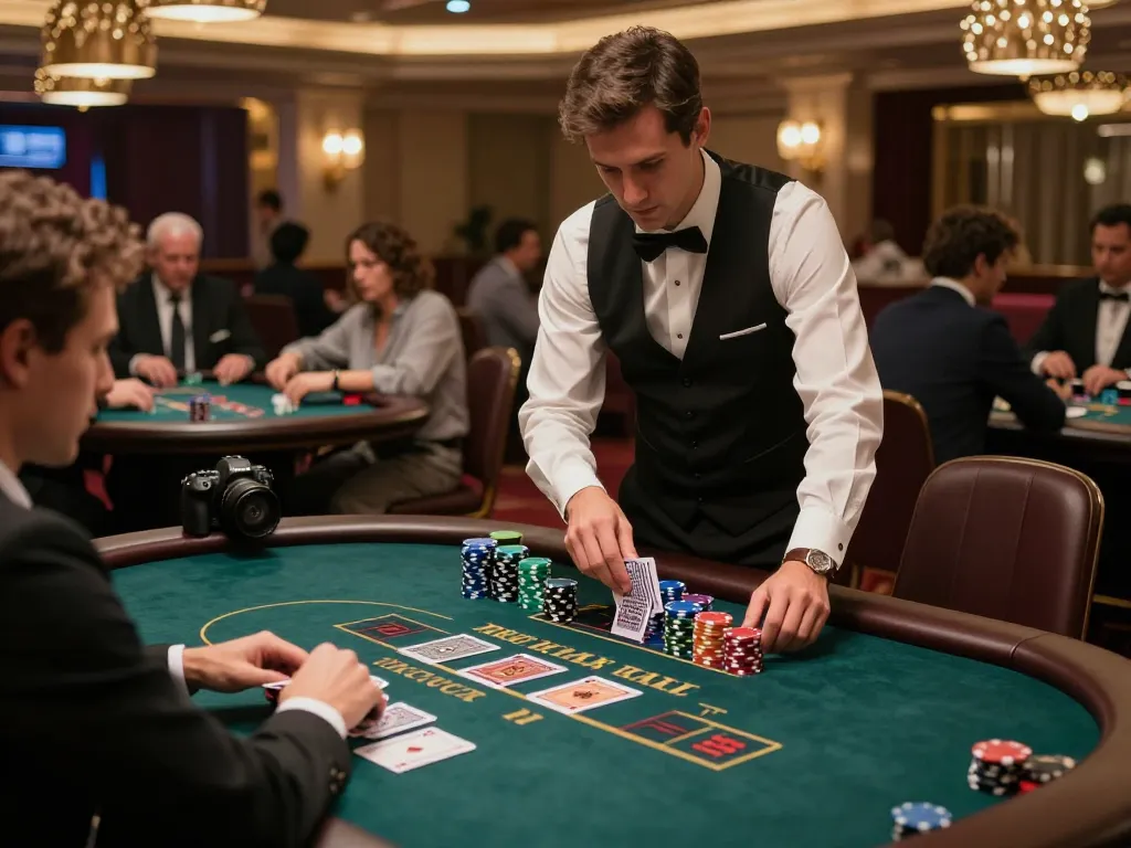 Experience the thrill of net88 blackjack gameplay with a focused player at a luxurious casino table.
