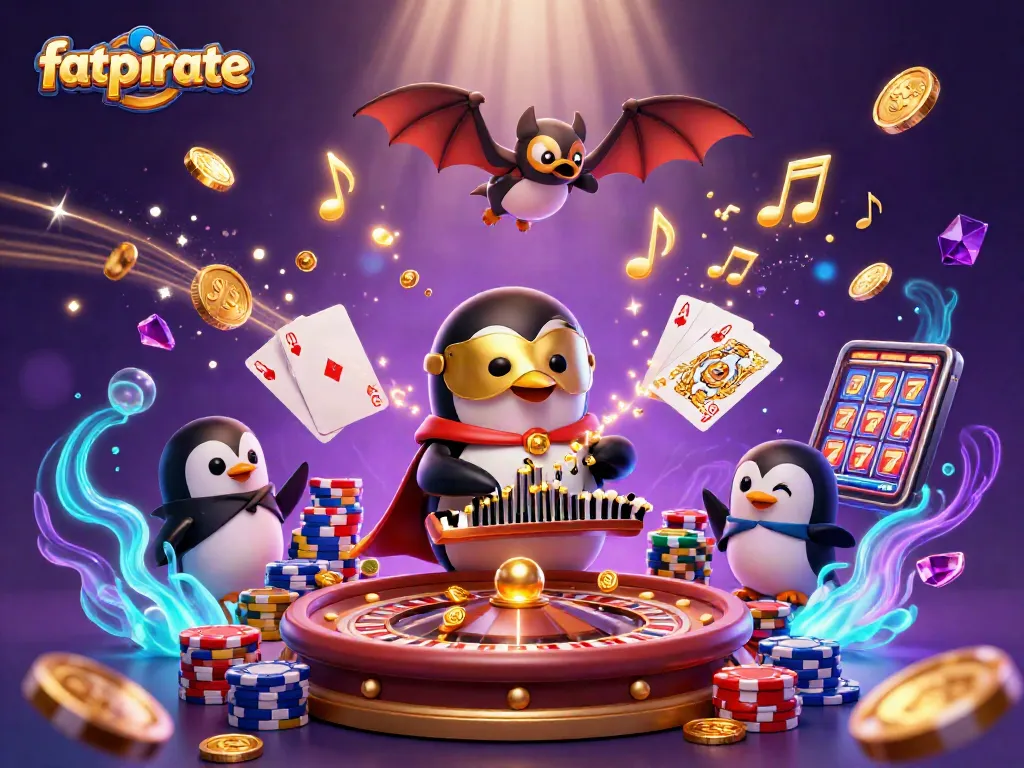 Experience the adventure of fatpirate with golden coins and casino fun in this vibrant illustration.