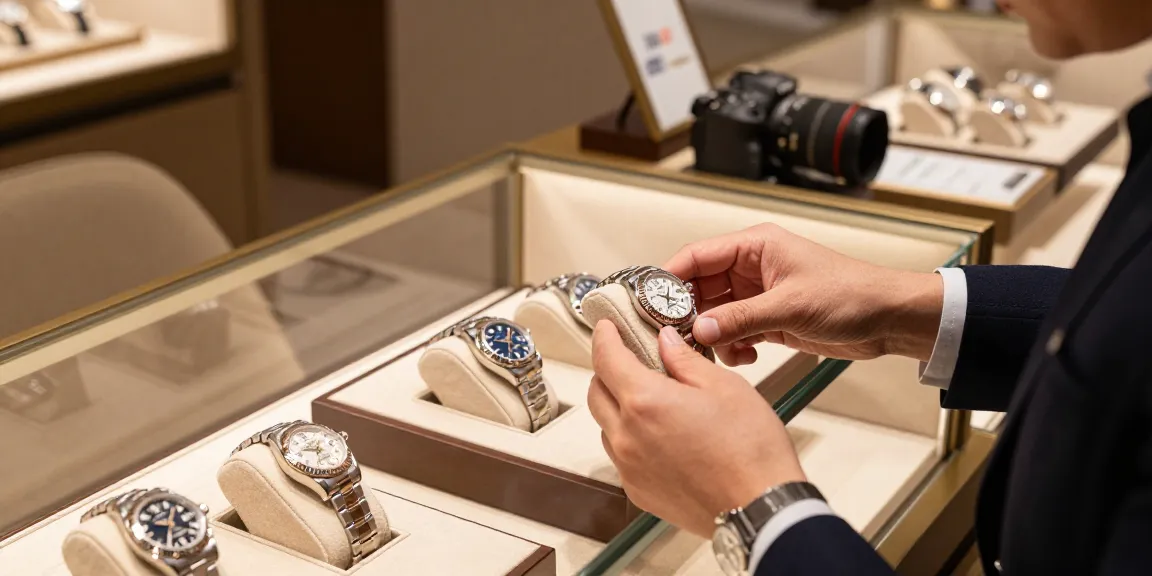 Exquisite clone watches displayed elegantly in a luxury boutique setting