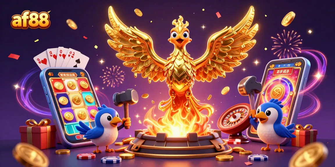 Engage with af88's vibrant casino adventure featuring a molten phoenix and exciting game elements.