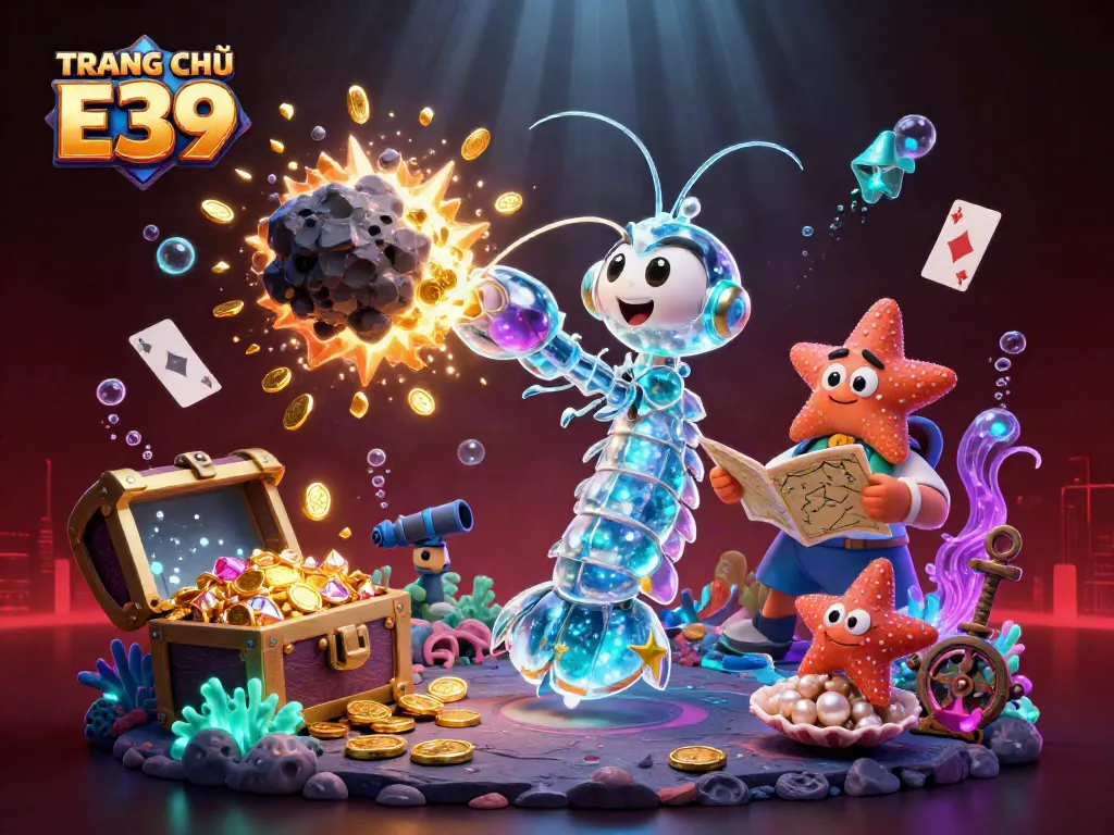 Engage in exciting gameplay at TRANG CHỦ E39 with vibrant interactive casino elements and a dazzling underwater treasure scene.