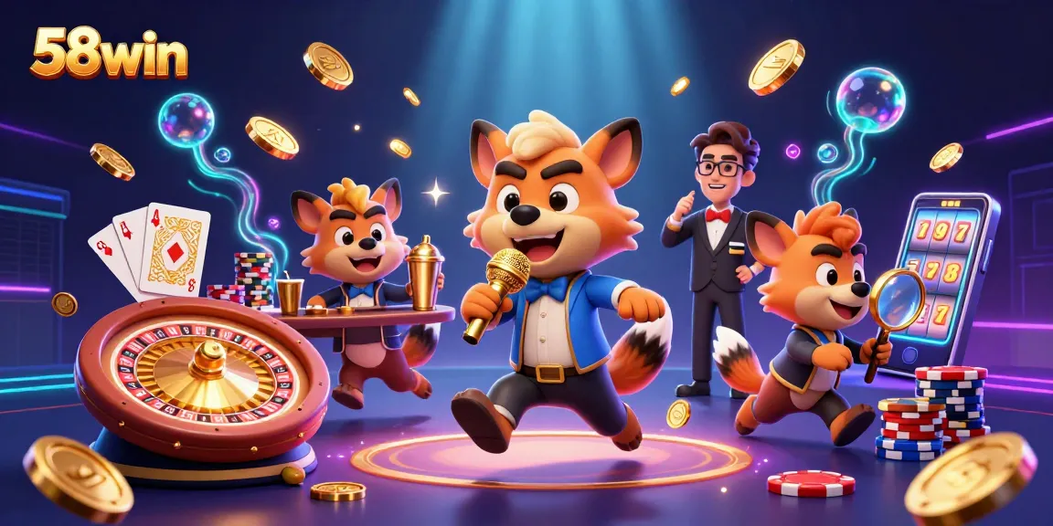 Experience vibrant entertainment at 58win's casino club with hyenas and dynamic gaming elements.