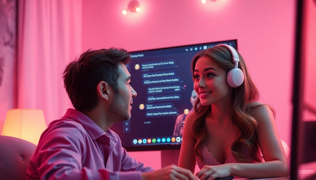 Engaging AI sex chat experience with a lifelike chatbot character and warm ambient lighting.