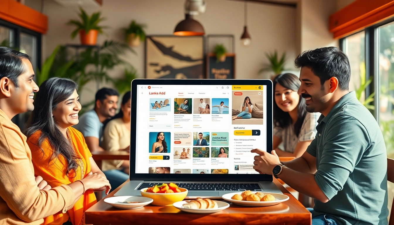 Engage with the Lanka Add platform in a vibrant online marketplace setting, showcasing diverse ads.