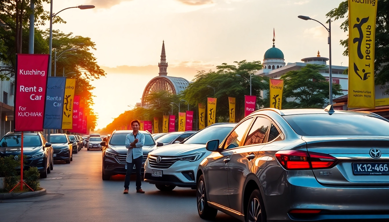 Kuching rent a car scene with vibrant local atmosphere and modern vehicles
