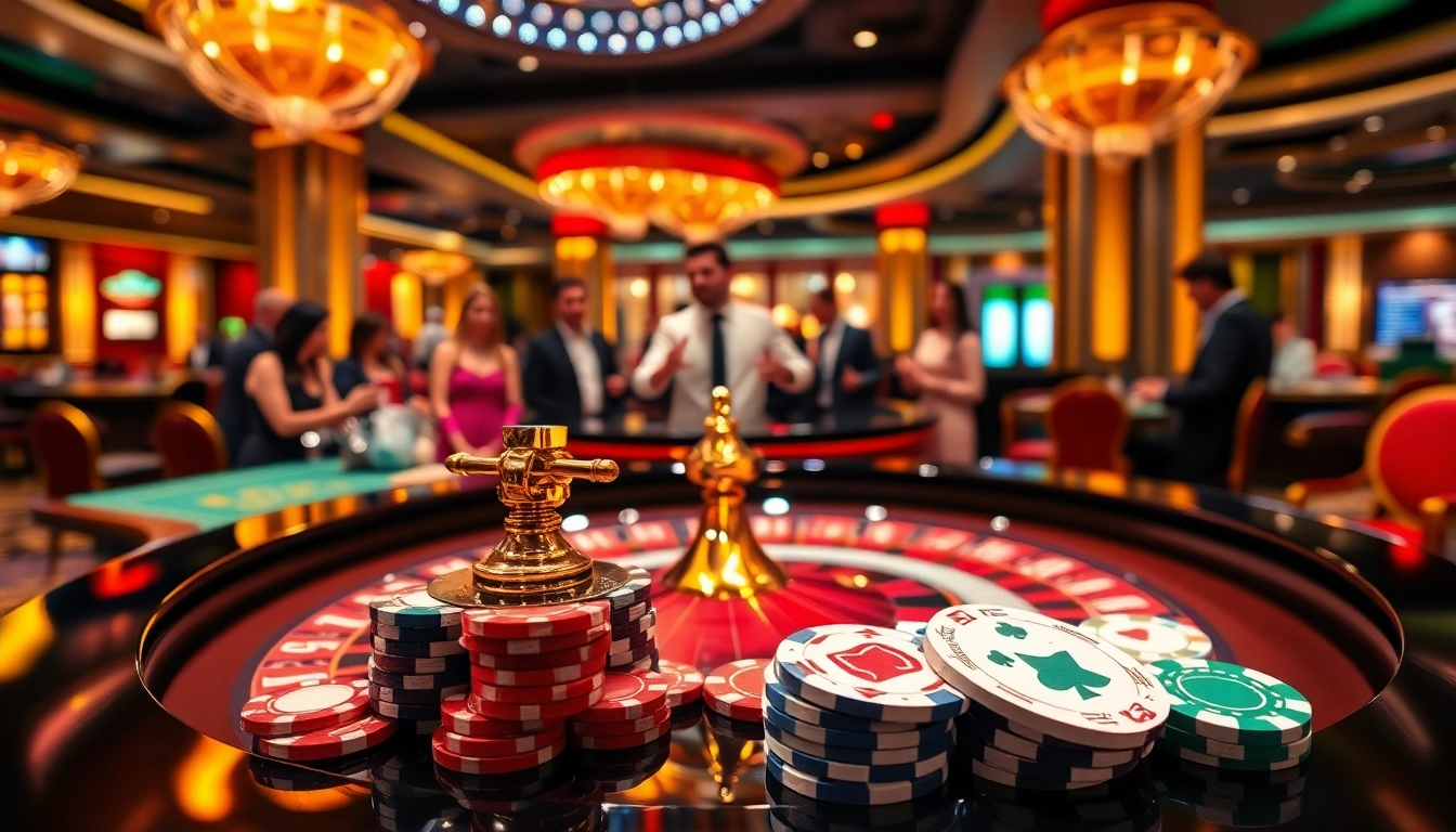 Experience thrilling gameplay at https://topxx88.com/ featuring an exciting roulette table surrounded by eager players.