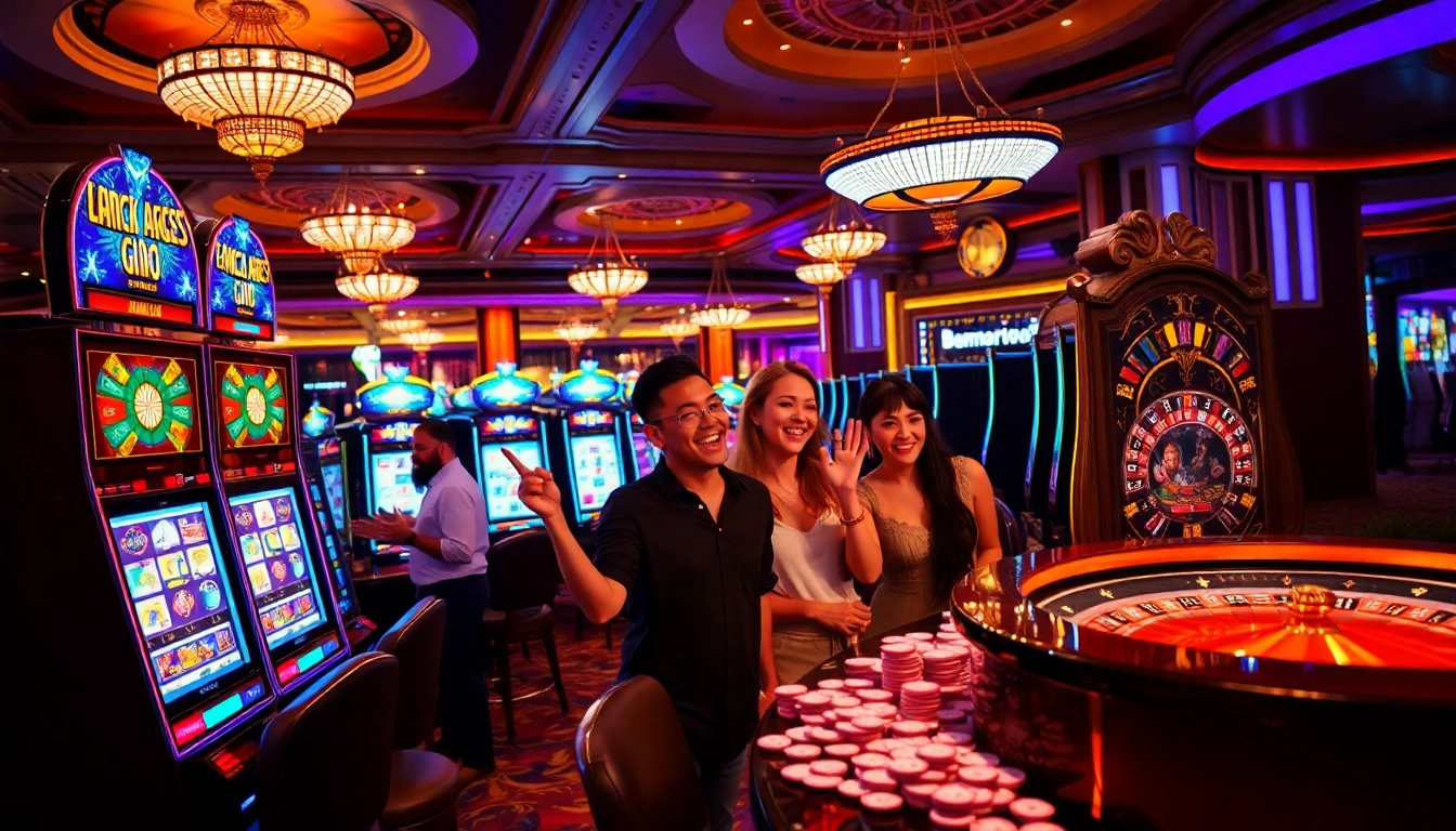 Engaged players celebrate a win at Slot Online Terpercaya, showcasing vibrant casino excitement.