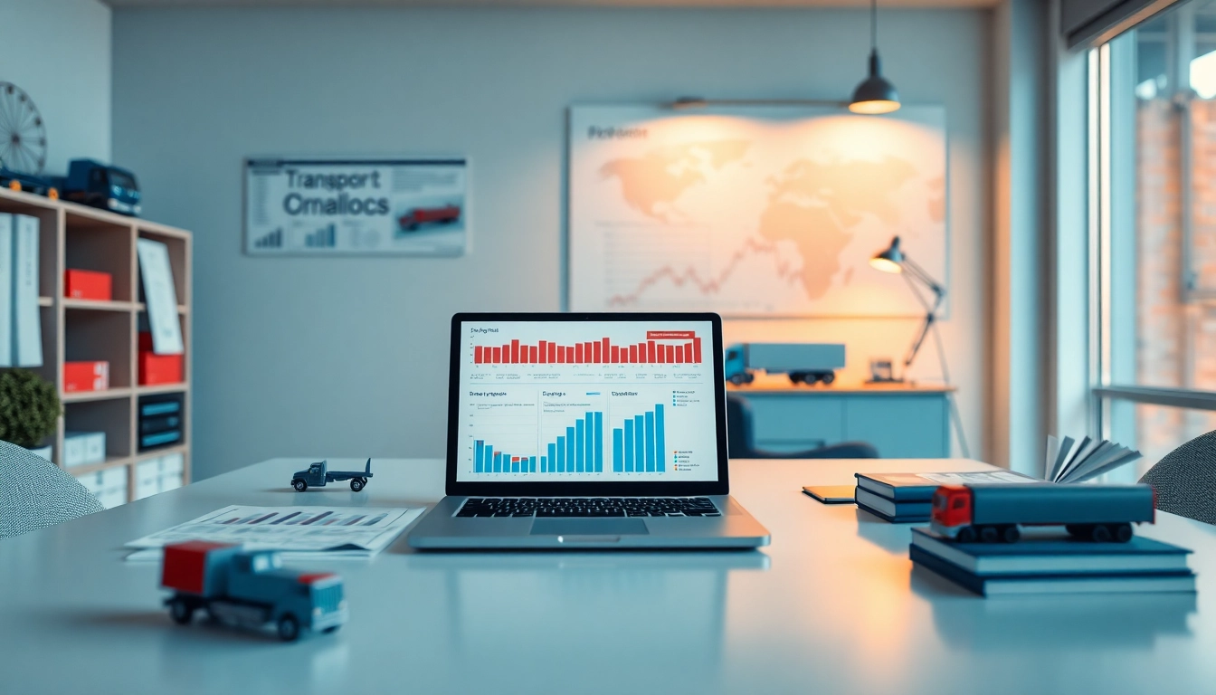 Księgowość dla firmy transportowej w nowoczesnym biurze rachunkowym, ukazującym wydajność i profesjonalizm.