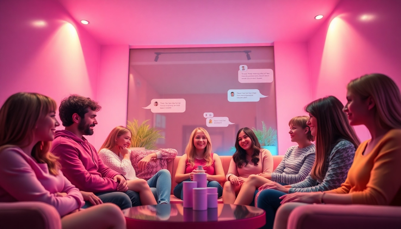 Engaging free AI porn chat scene with diverse avatars in a cozy environment.