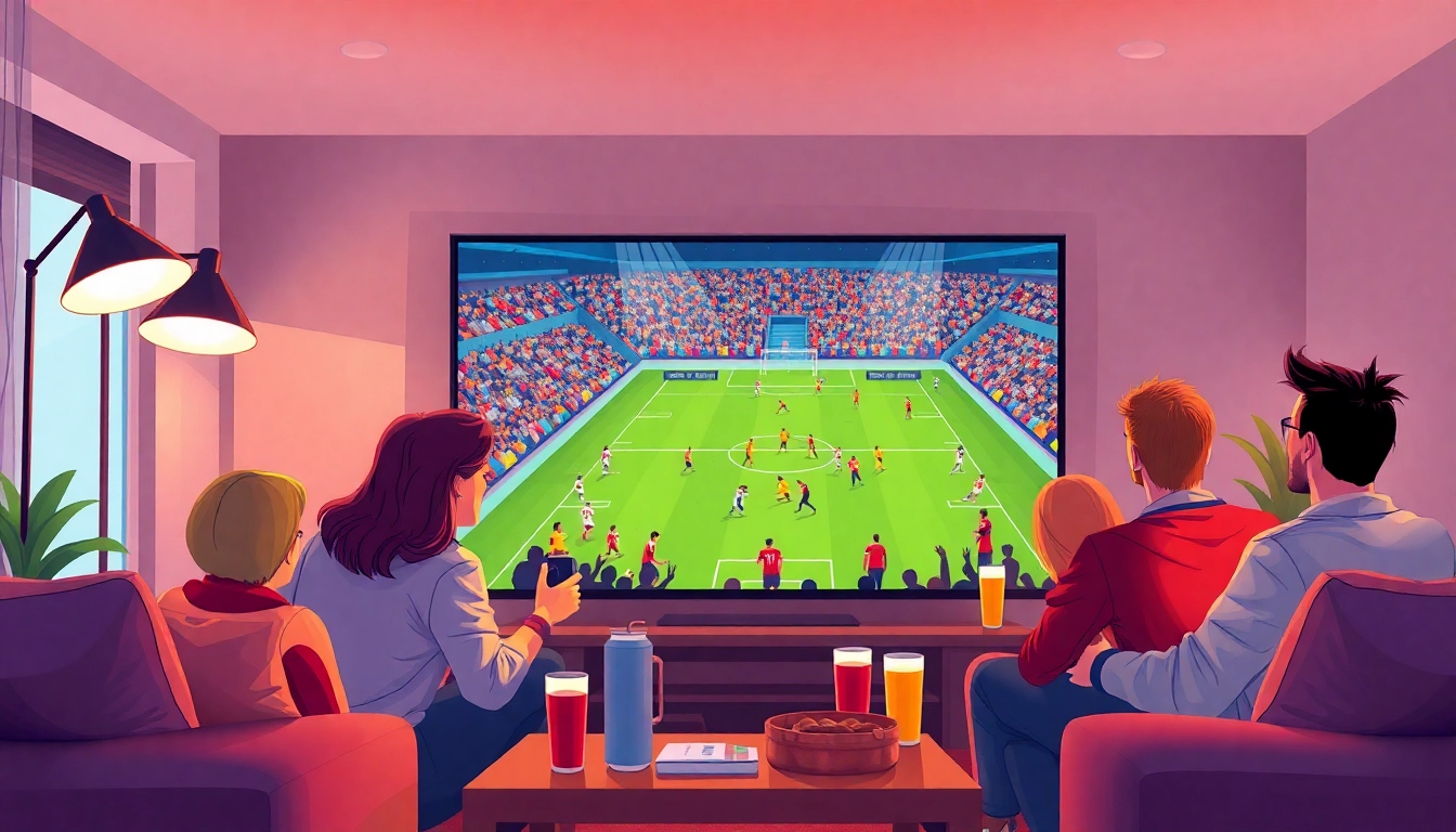 Live football streaming experience on joemadfan.com, showcasing friends enjoying a match together.