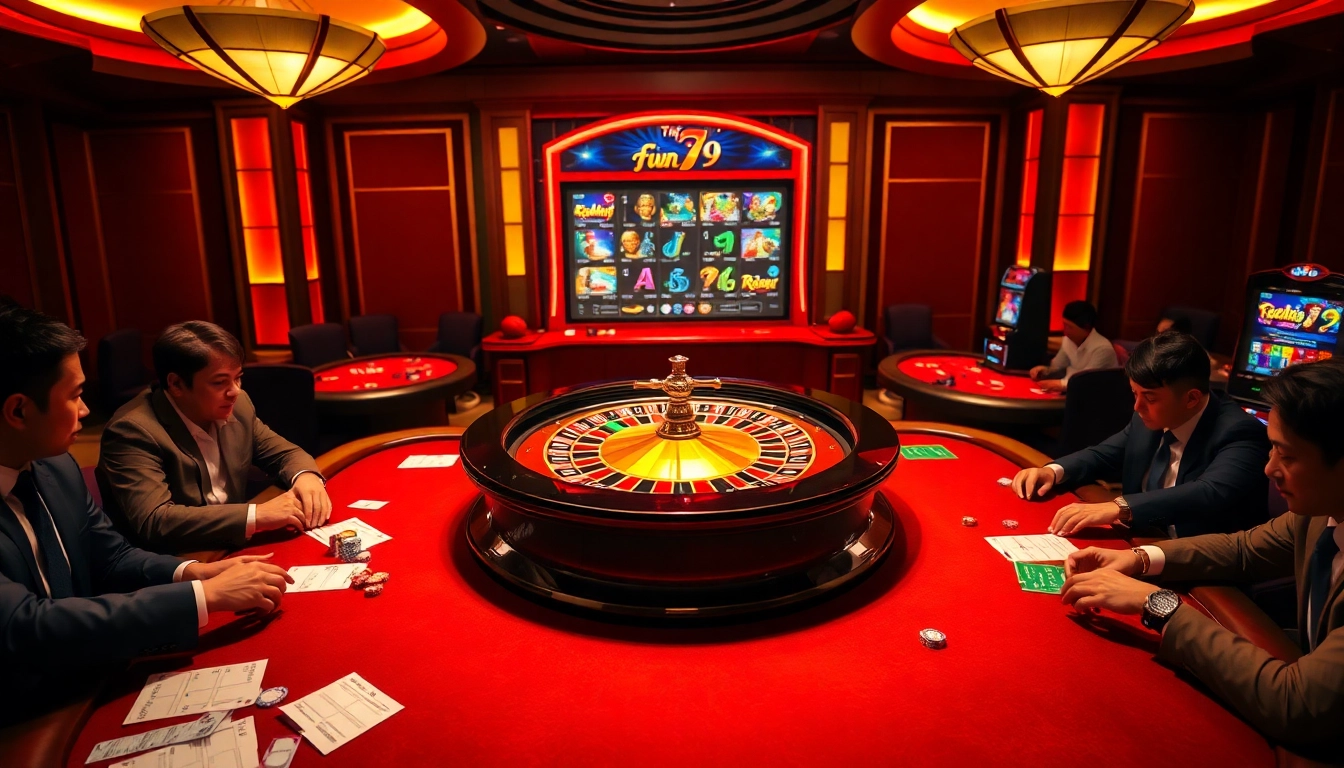 Experience thrilling gameplay at trang chủ fun79 with vibrant casino tables and dazzling poker chips.