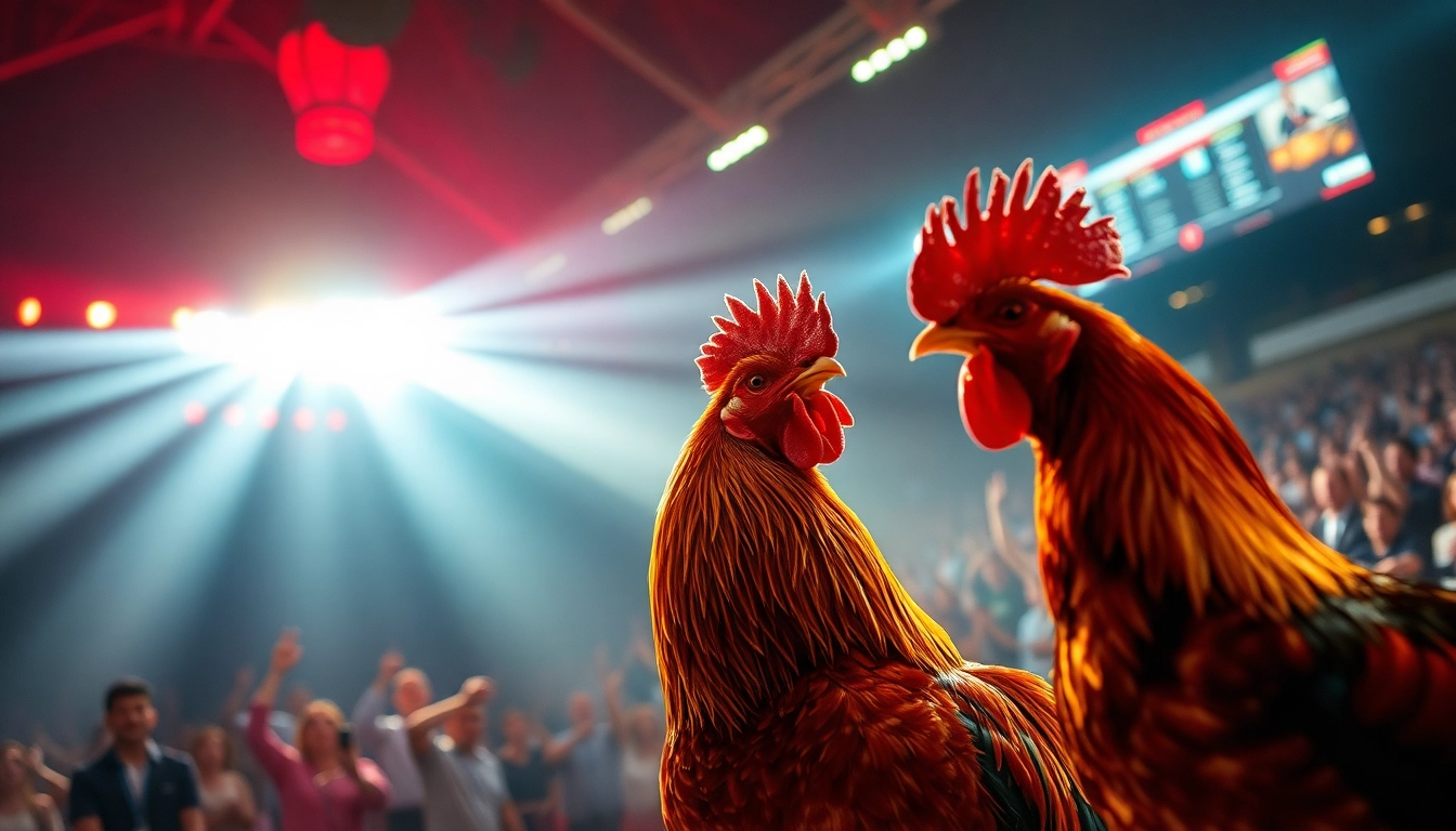 Exciting live cockfighting action on sv368win.live with vibrant atmosphere and digital betting interface.