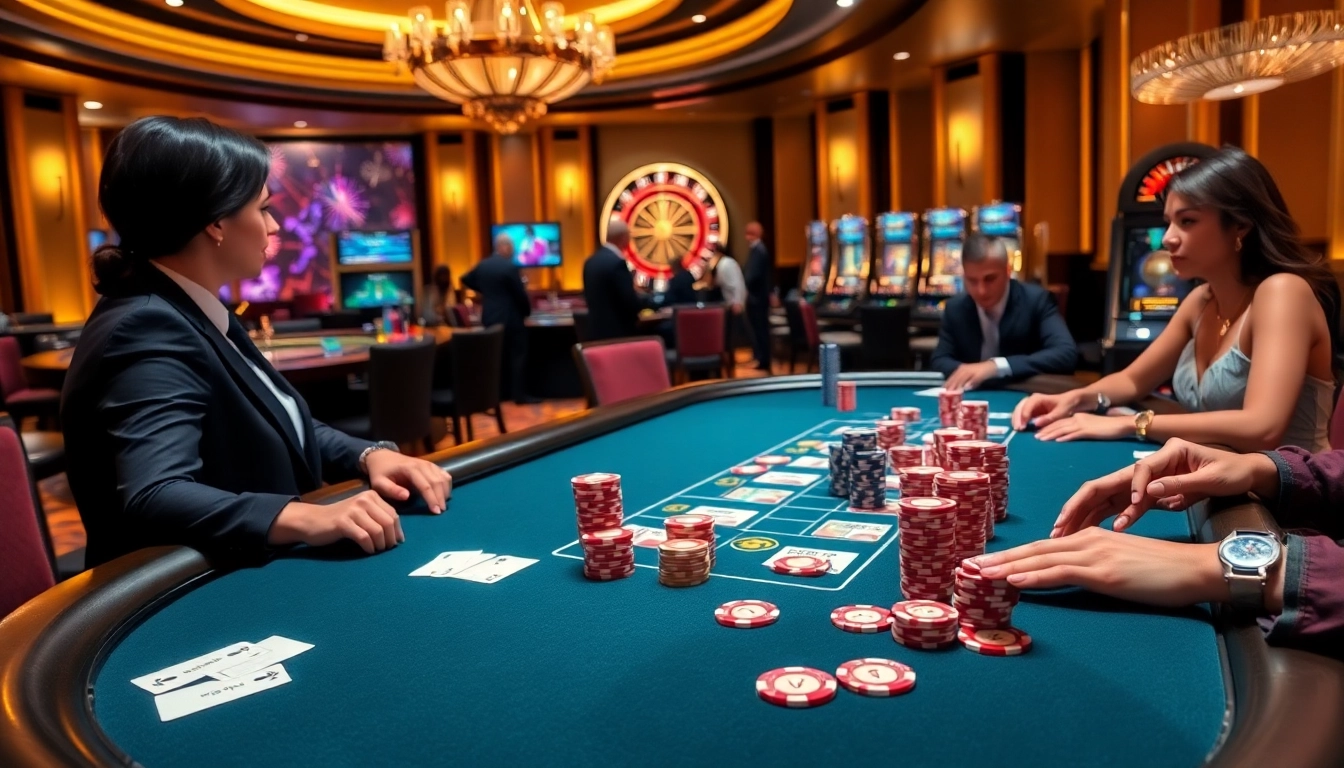 Engaging poker game at https://go88vn.blog, showcasing vibrant cards and chips in a luxurious casino atmosphere.