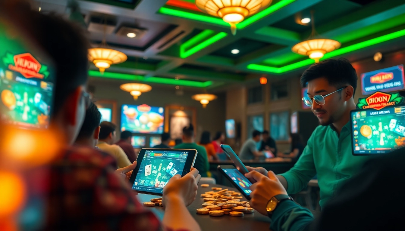 Dynamic gaming scene from gamebaidoithuong.com.vc featuring popular card games with immersive gameplay and real money rewards.