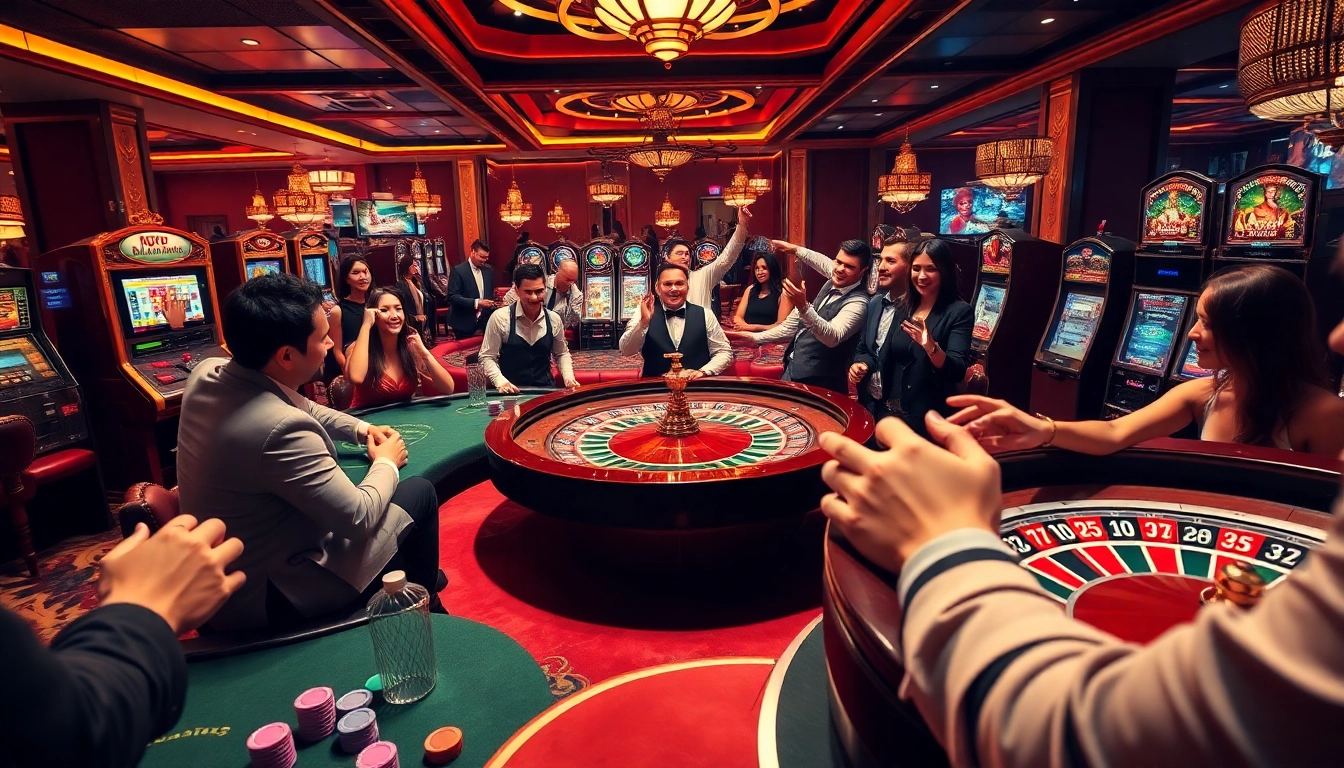 Players celebrating big wins at a luxurious casino table, showcasing excitement at https://vz99e.com.