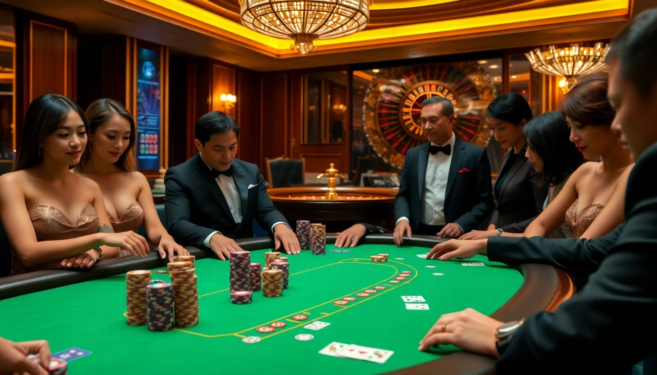 High-stakes poker action at Nhà cái bet88 showcasing vibrant chips and a roulette wheel.