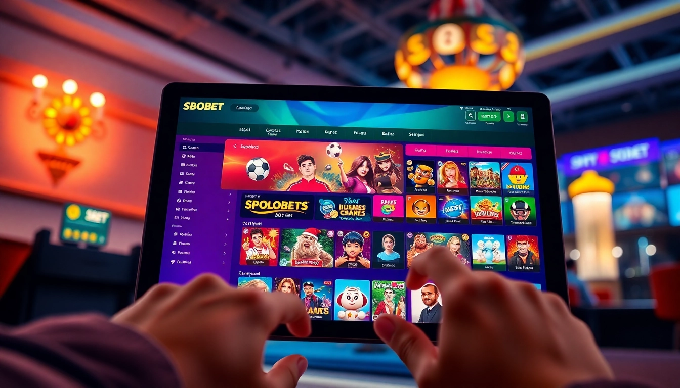 An engaging SBOBET.dance online betting interface showing vibrant sports and casino options.