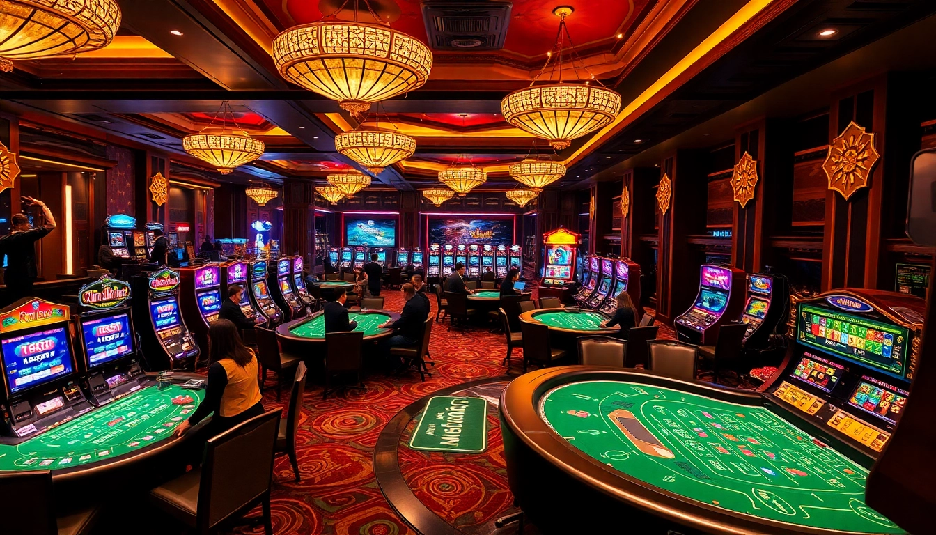 Exciting gameplay experience at trang chủ dn88 with elegant casino tables and vibrant slot machines.