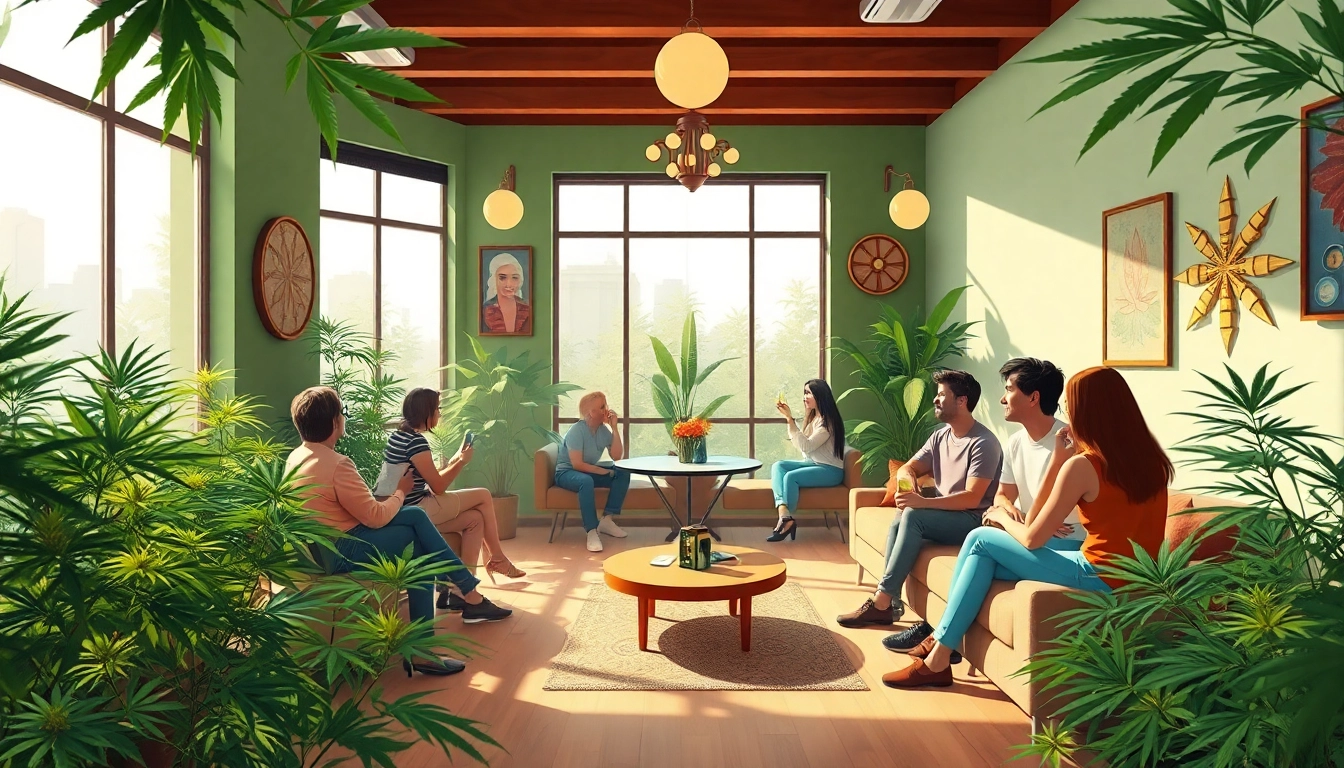 Engaged members enjoying the relaxed atmosphere at a Weed Club Madrid.