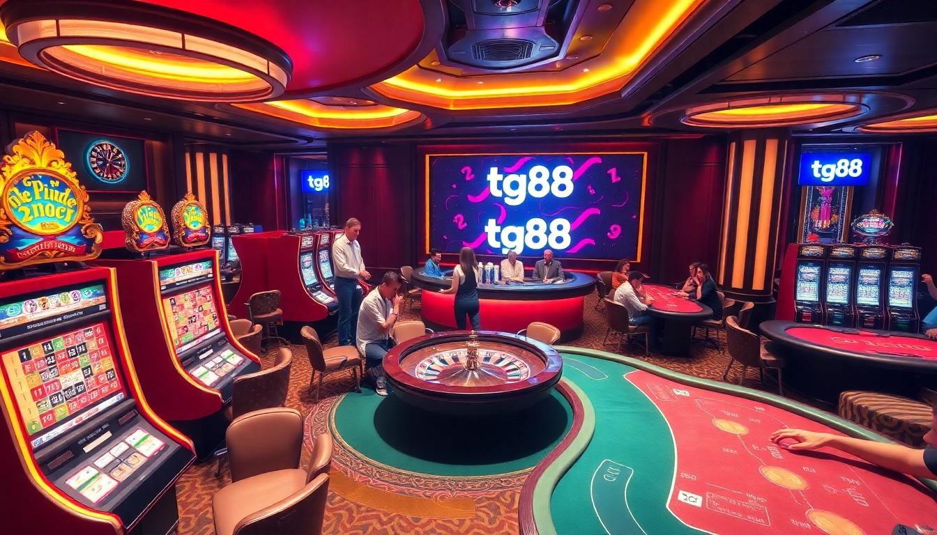 Experience thrilling casino action with tg88 slot machines and poker tables in a luxurious setting.
