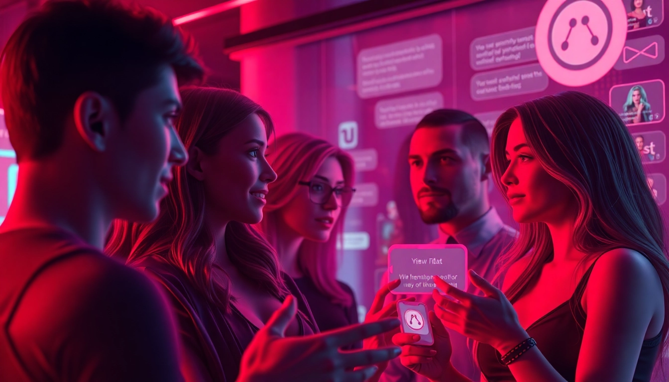 Engaging image of an immersive ai nsfw chat interface with diverse avatars, showcasing virtual interactions.