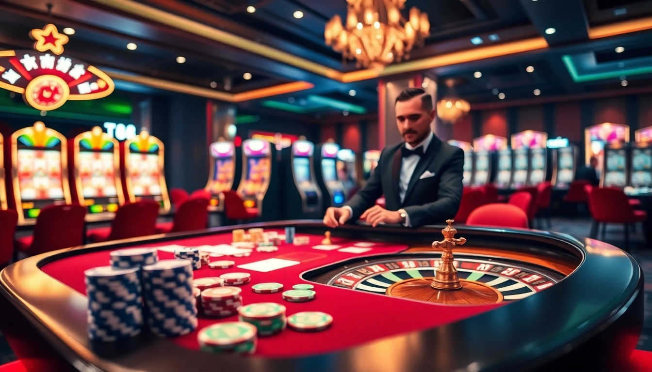 Experience the thrills of TT88 with vibrant casino action, chips, and a roulette wheel.